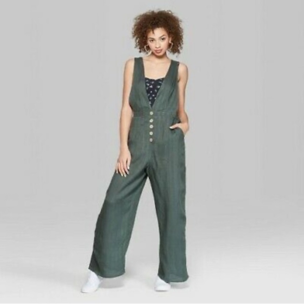 Wild Fable Deep V-Neck Button Front Jumpsuit